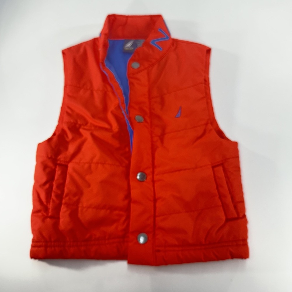 Nautica Vest Boys 24M Orange Blue Puffer Quilted Sleeveless Outerwear Jacket EUC